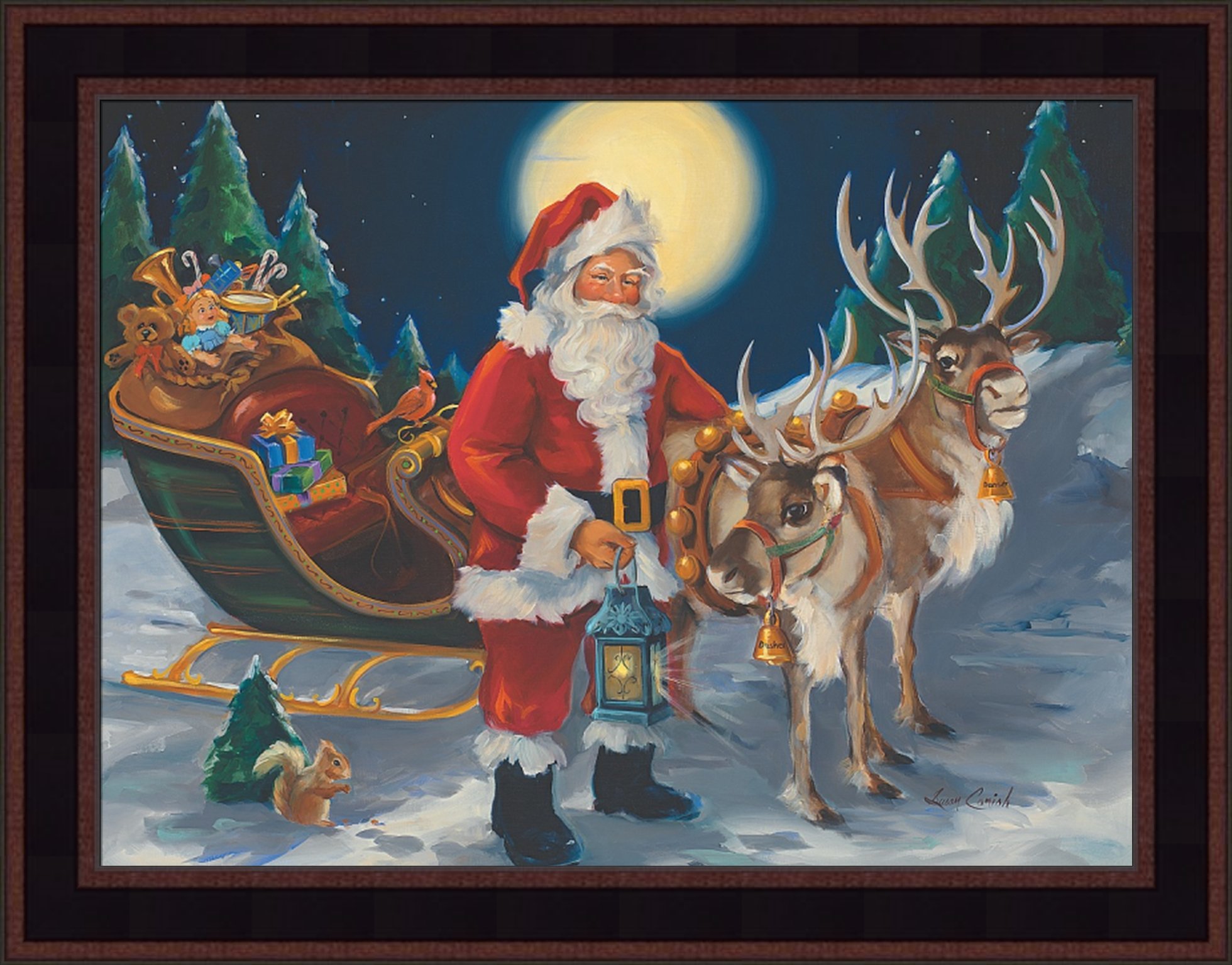 Amazon.com: Santa With Lantern by Susan Comish 15x19 Reindeer